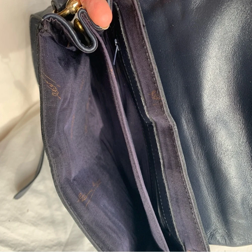 Dark Blue Etienne Aigner Vintage Leather Shoulder Bag - Picture 8 of 9
